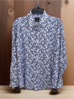 Steel & Jelly Men’s White & Navy Floral Long-Sleeve Button-Down Shirt-XL-EC